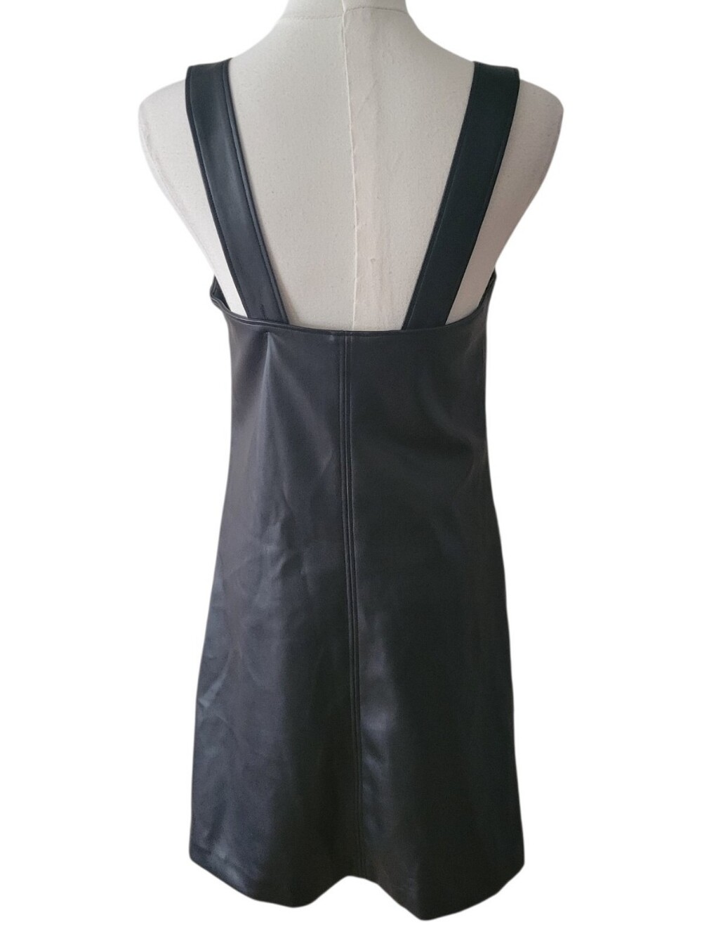 Abercrombie & Fitch Black Faux Leather Overalls Mini Dress Size Small - Picture 5 of 6
